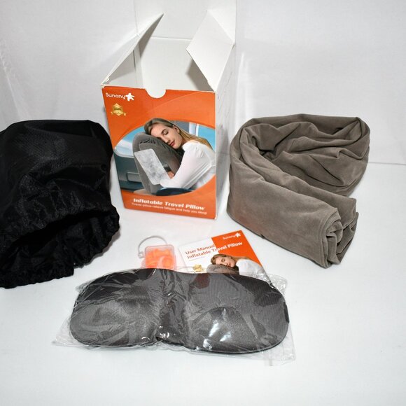 Sunany Travel Pillow, Inflatable Neck Pillow, with Eye Mask and Earplugs, Gray, - Picture 3 of 5